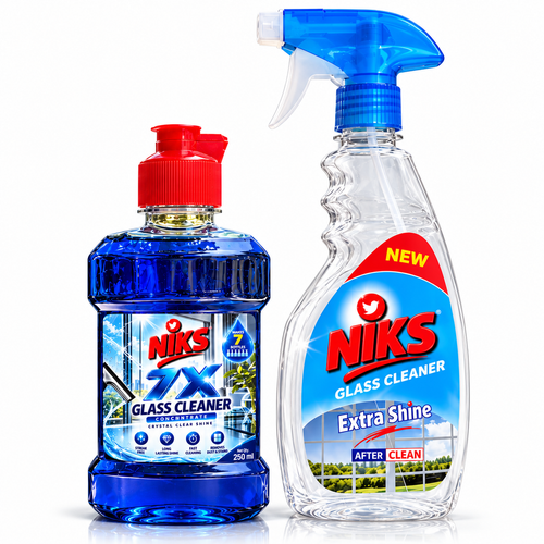 NIKS 7X Glass Cleaner Concentrate 250ml with empty 650ml spray bottle