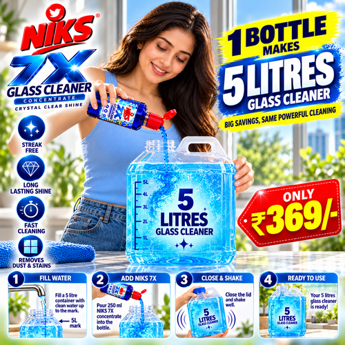NIKS 7X concentrate makes 5 litres glass cleaner – 4 easy steps